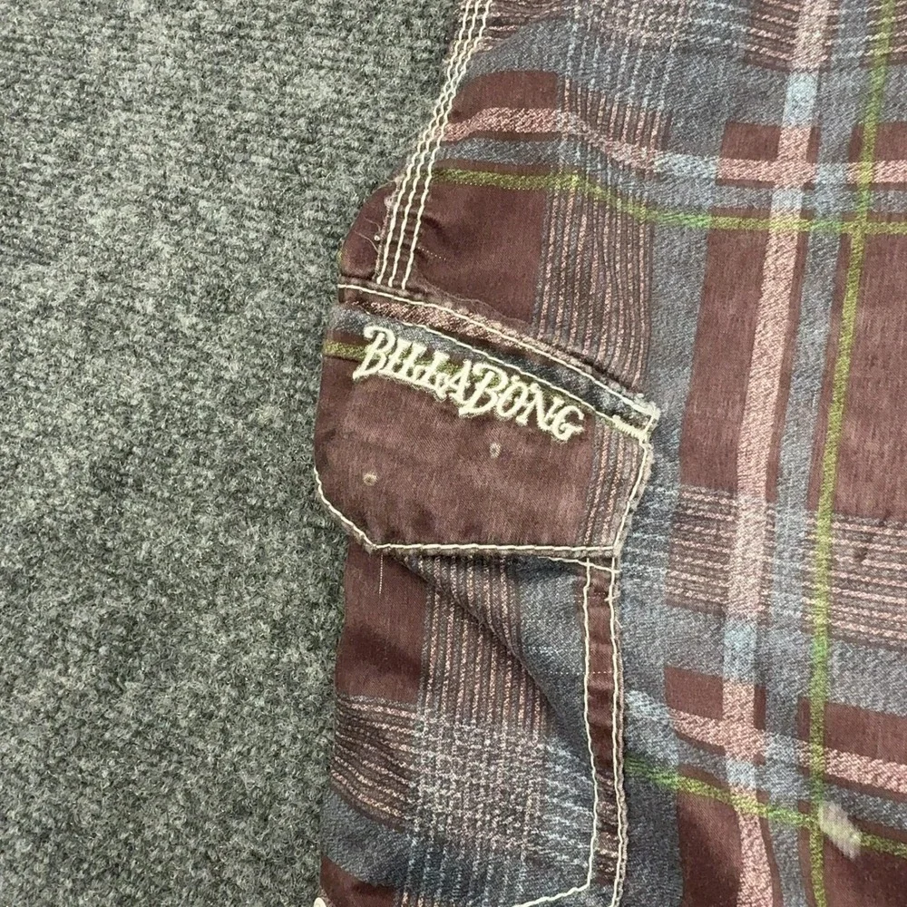 Billabong Board Shorts Mens 33 Brown Polyester Plaid Cargo Pocket Surf Skater